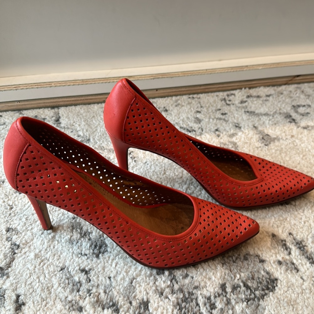 Orange leather heels